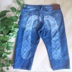 EVISU Emboidered Long Shorts Capri Denim Genes 38